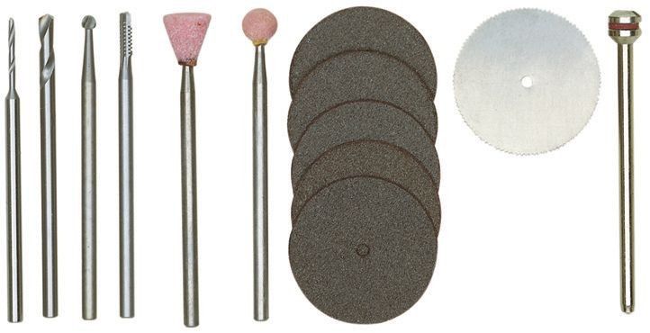 Set pour mod&eacute;lisme 13 pi&egrave;ces pour couper, tron&ccedil;onner, fraiser, polir et percer. PROXXON