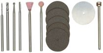 Set pour mod&eacute;lisme 13 pi&egrave;ces pour couper, tron&ccedil;onner, fraiser, polir et percer. PROXXON