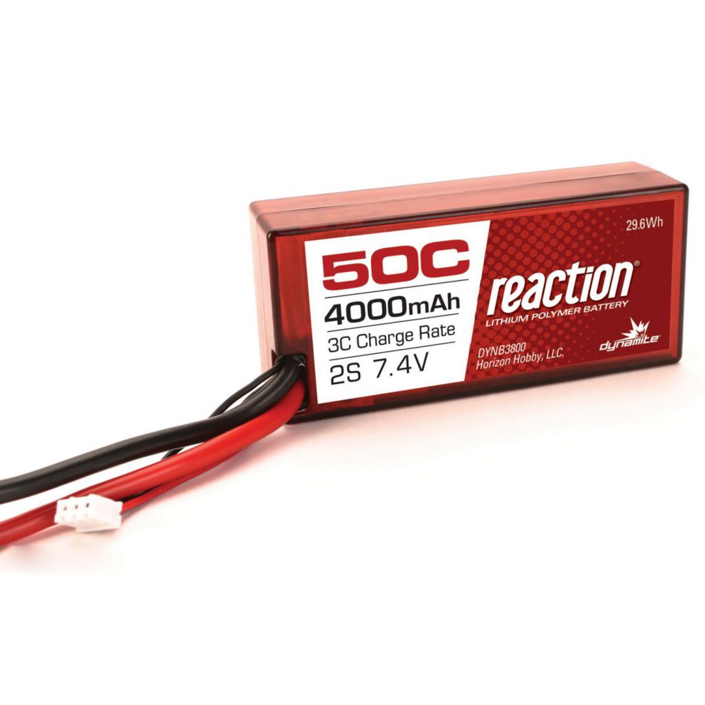 Batterie Reaction Li-Po 2S 7,4V 4000mA 50C, boitier rigide, c&acirc;bles 96mm - HORIZON HOBBY - R&eacute;f&eacute;rence: DYNB3800EC