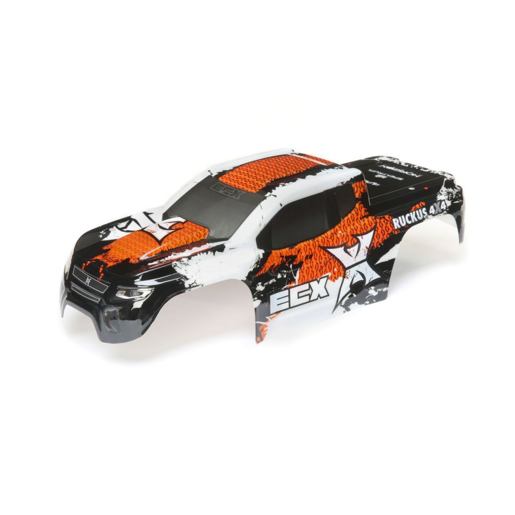 Body, White/Orange: 1/10 2wd & 4wd Ruckus - HORIZON HOBBY - R&eacute;f&eacute;rence: ECX230033