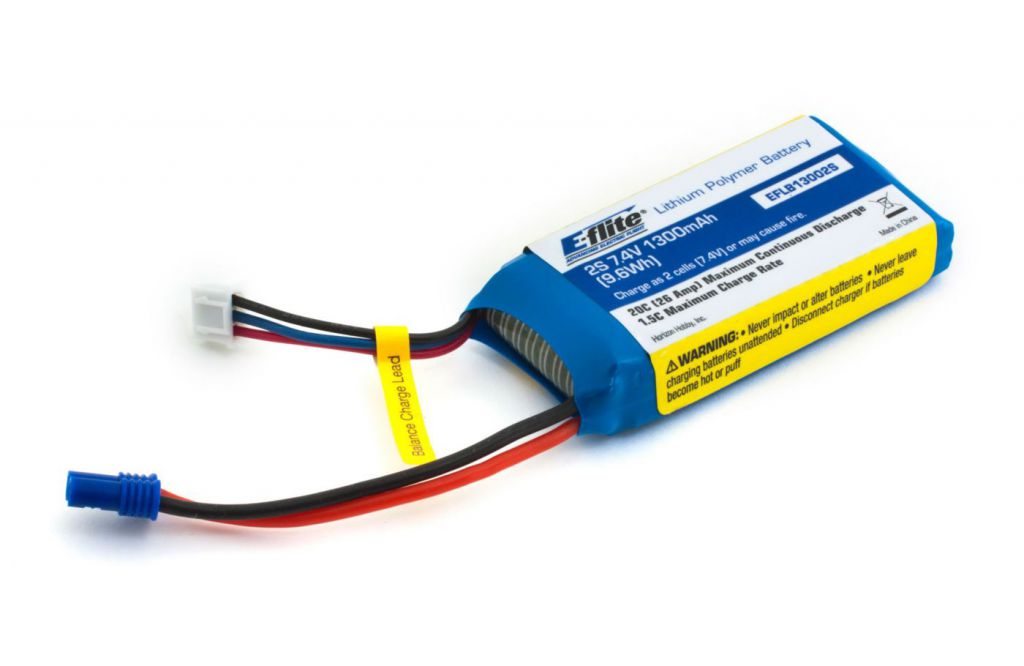 E-FLITE Accu LiPo 7,4V 2S 1300mA 20C, prise EC2 - HORIZON HOBBY - R&eacute;f&eacute;rence: EFLB13002S20