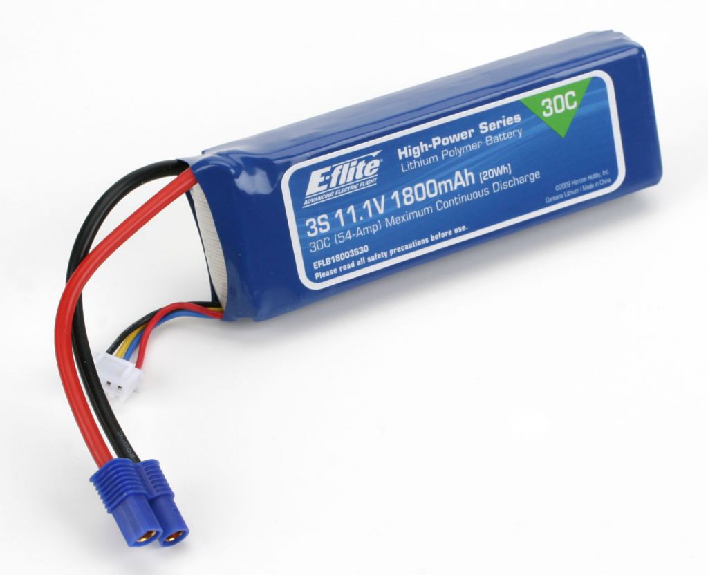 E-FLITE Accu Li-Po 1800mAh 3S 11.1V 30C,13AWG EC3 - HORIZON HOBBY - R&eacute;f&eacute;rence: EFLB18003S30