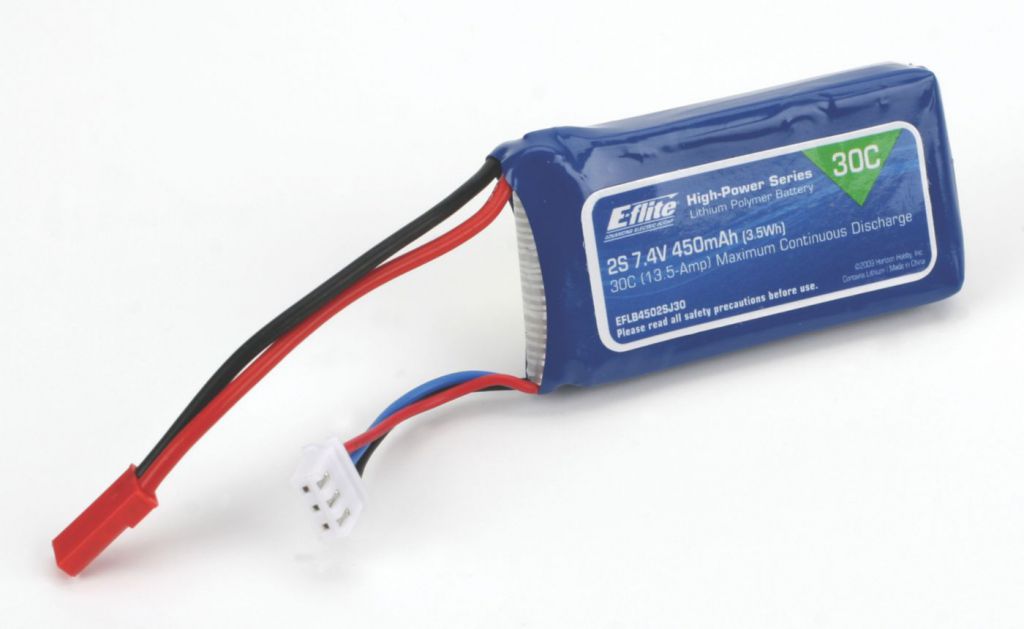 Accu Li-Po 450mAh 2S 7.4V 30C, 18AWG JST - HORIZON HOBBY - R&eacute;f&eacute;rence: EFLB4502SJ30