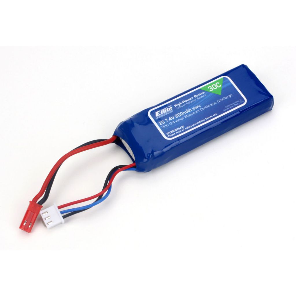 Accu Li-Po 800mAh 2S 7.4V 30C, 18AWG JST - HORIZON HOBBY - R&eacute;f&eacute;rence: EFLB8002SJ30