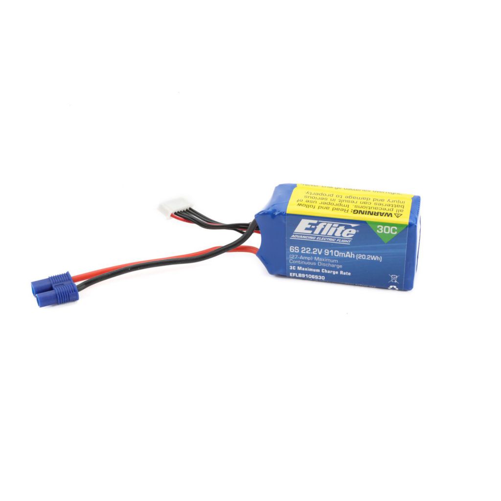 Batterie Li-Po 6S 22,2V 910mA 30C avec prise EC3 - HORIZON HOBBY - R&eacute;f&eacute;rence: EFLB9106S30