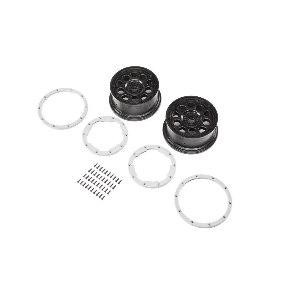 DBXL-E - Jantes noires, Beadlock argent&eacute;s (2) - HORIZON HOBBY - R&eacute;f&eacute;rence: LOS45015
