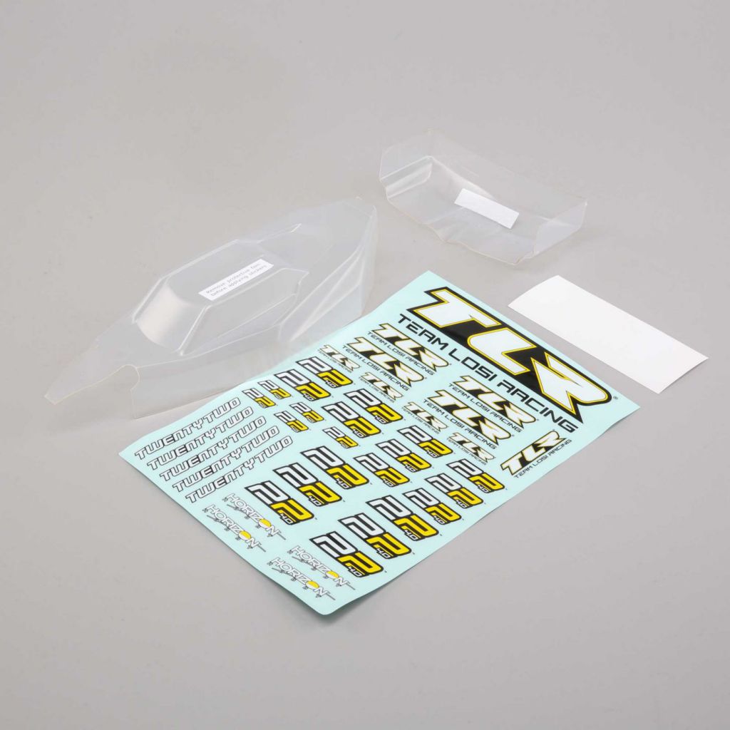 22 4.0 - Carrosserie all&eacute;g&eacute;e & aileron transparent avec stickers - HORIZON HOBBY - R&eacute;f&eacute;rence: TLR230010