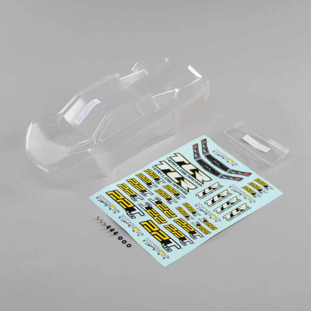 Body Set, Clear, w/Stickers: 22T 4.0 - HORIZON HOBBY - R&eacute;f&eacute;rence: TLR230011