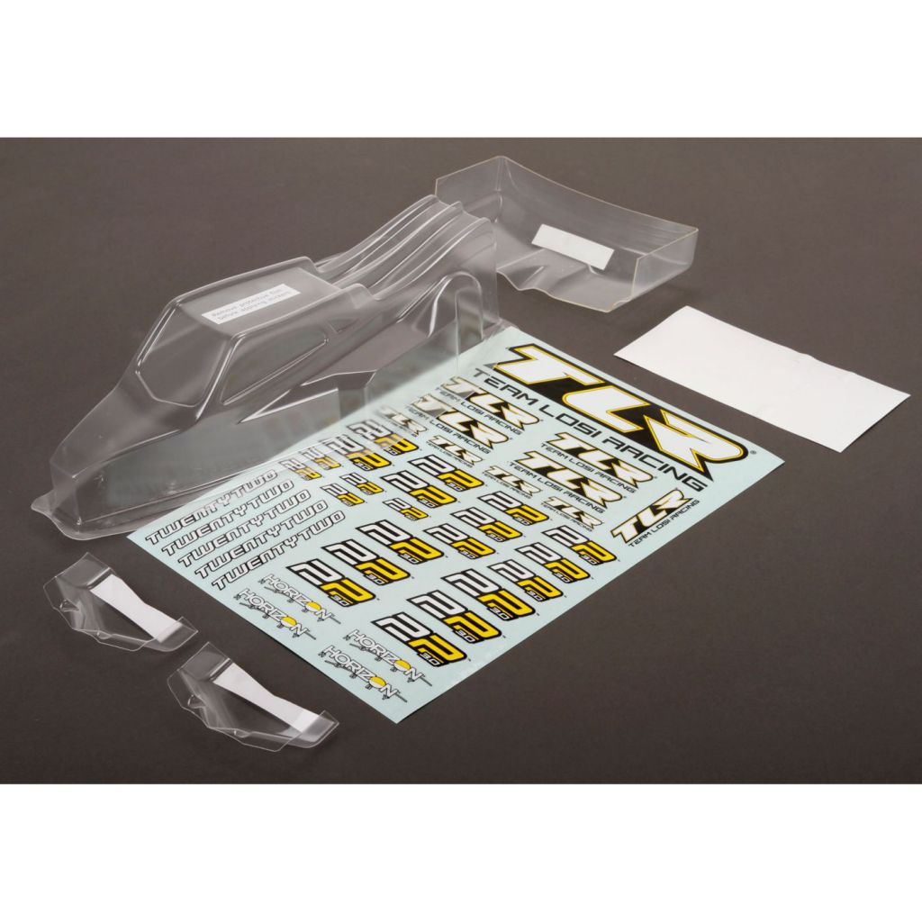 22 3.0 - Set carrosserie/aileron transparents avec autocollants, transmission basse - HORIZON HOBBY - R&eacute;f&eacute;rence: TLR330006