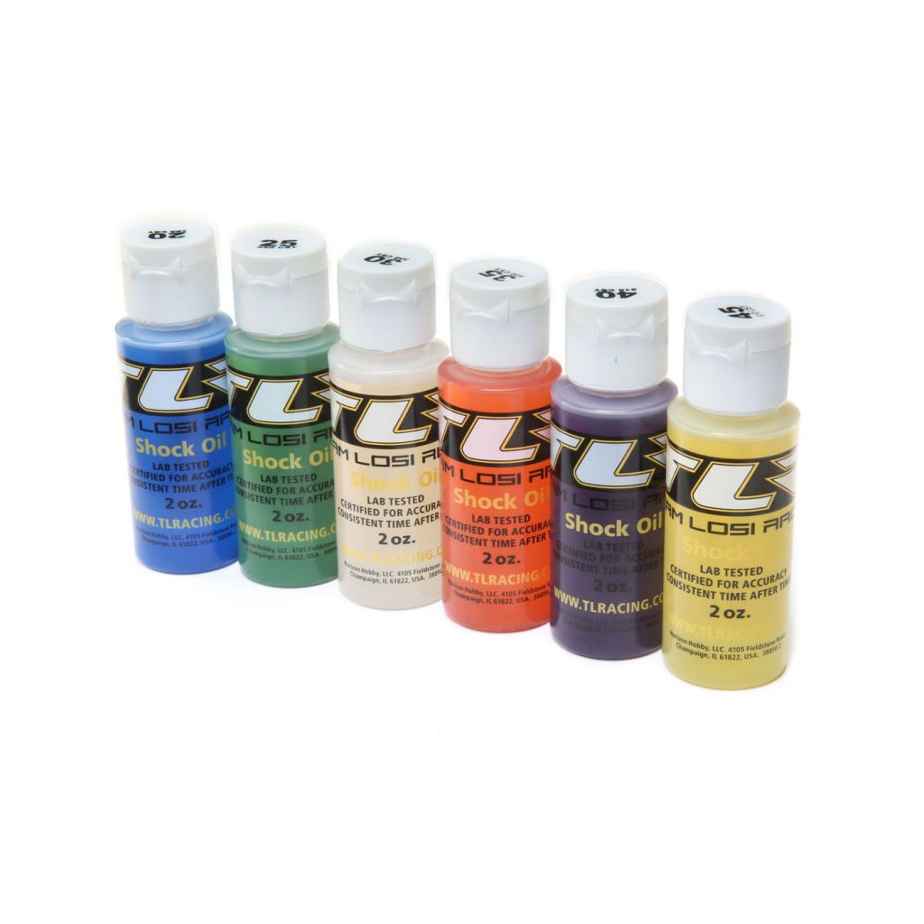 Assortiment de 6 flacons d'huile silicone d'amortisseur 20,25,30,35,40,45 en 60ml - HORIZON HOBBY - R&eacute;f&eacute;rence: TLR74020
