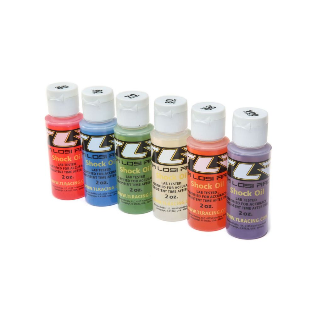 Assortiment de 6 flacons d'huile silicone d'amortisseur 50,60,70,80,90,100 en 60ml - HORIZON HOBBY - R&eacute;f&eacute;rence: TLR74021
