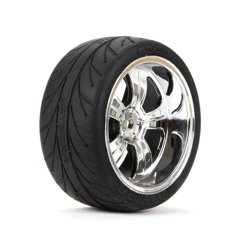 Pneus arri&egrave;re 54x30mm mont&eacute;s sur jantes chrom&eacute;es 5 b&acirc;tons (2) - HORIZON HOBBY - R&eacute;f&eacute;rence: VTR43039