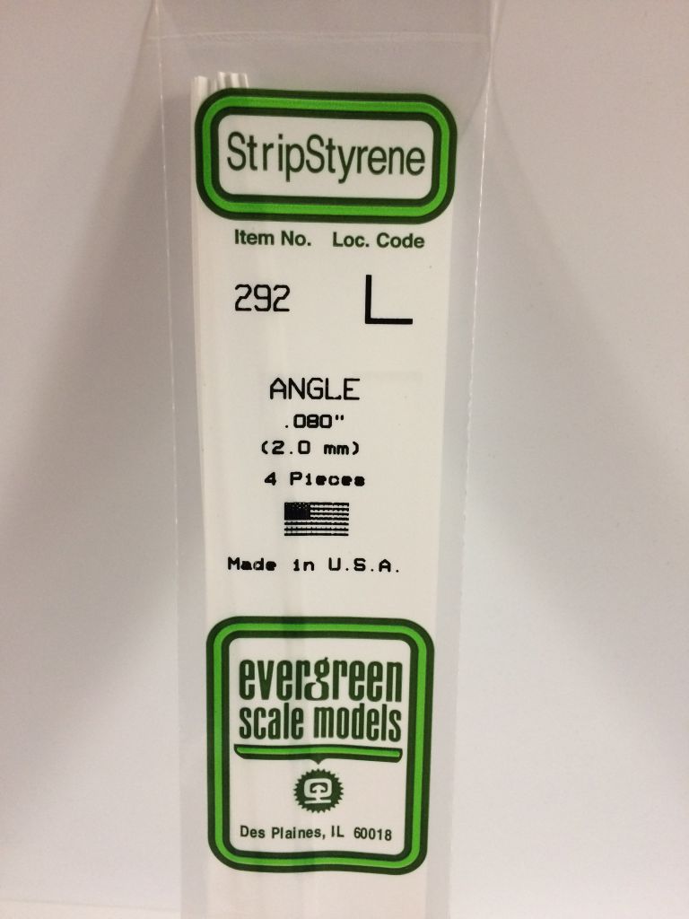 292 - Profil&eacute;s en \ L\  en polystyr&egrave;ne blanc - Longueur : 355mm - Section : 2,03 x 2,03mm - Evergreen