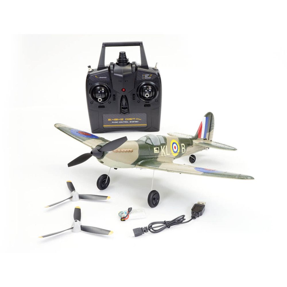 Avion de d&eacute;but t&eacute;l&eacute;command&eacute; V761-12 Volantex SPITFIRE avec stabilisateur de vol V761-12