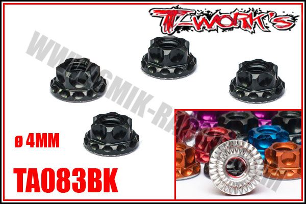 &Eacute;crous de Roues &oslash;4mm \ Noir\  All&eacute;g&eacute;s T-WORK\'S (4 Pcs)