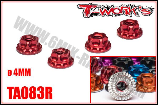 &Eacute;crous de Roues &oslash;4mm \ Rouge\  All&eacute;g&eacute;s T-WORK\'S (4 Pcs)