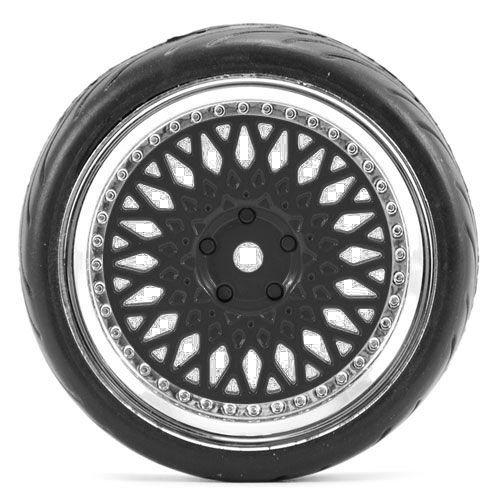 FAST0098BC - FASTRAX 1/10 PNEU PISTE JANTE CLASSIQUE ETOILE CHROME/NOIR