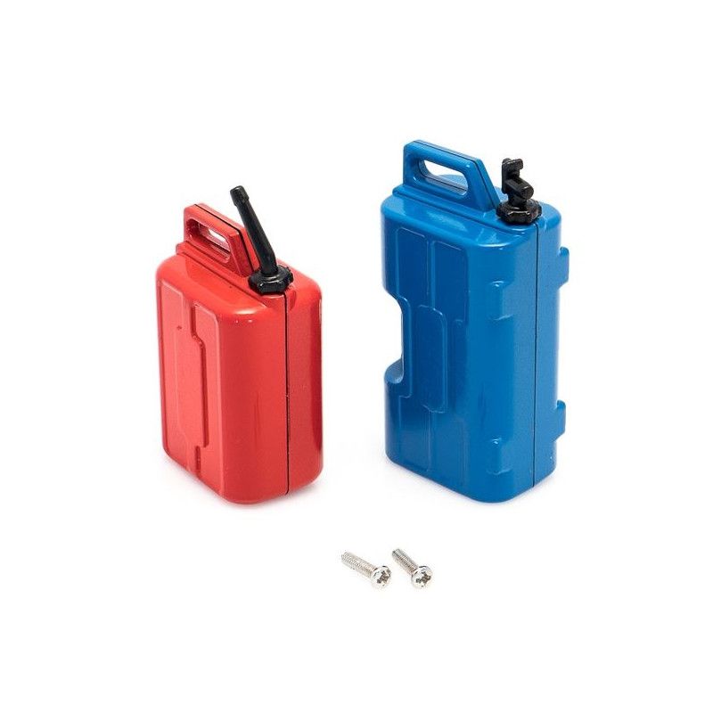 Jerrican rouge + r&eacute;servoir bleu en plastique avec fixations - accessoire pour crawler - Hobbytech - HT-SU1801046