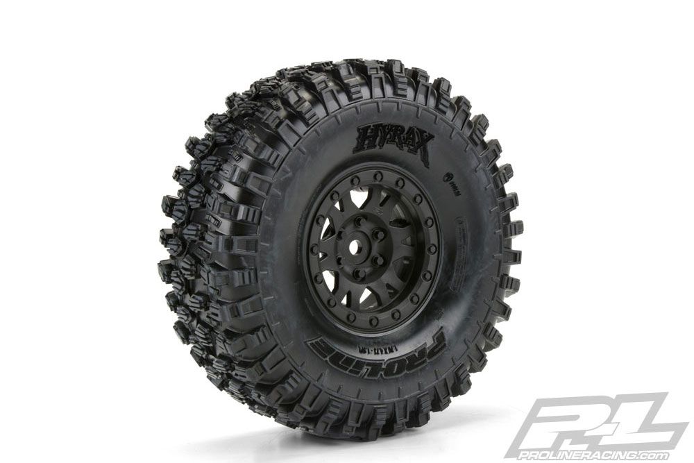 PL10128-10 - PROLINE - Pneus HYRAX G8 crawler 1/10 mont&eacute;s sur jantes beadlock Impulse noires