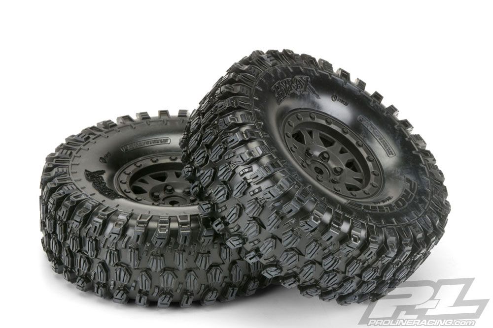 PL10128-10 - PROLINE - Pneus HYRAX G8 crawler 1/10 mont&eacute;s sur jantes beadlock Impulse noires