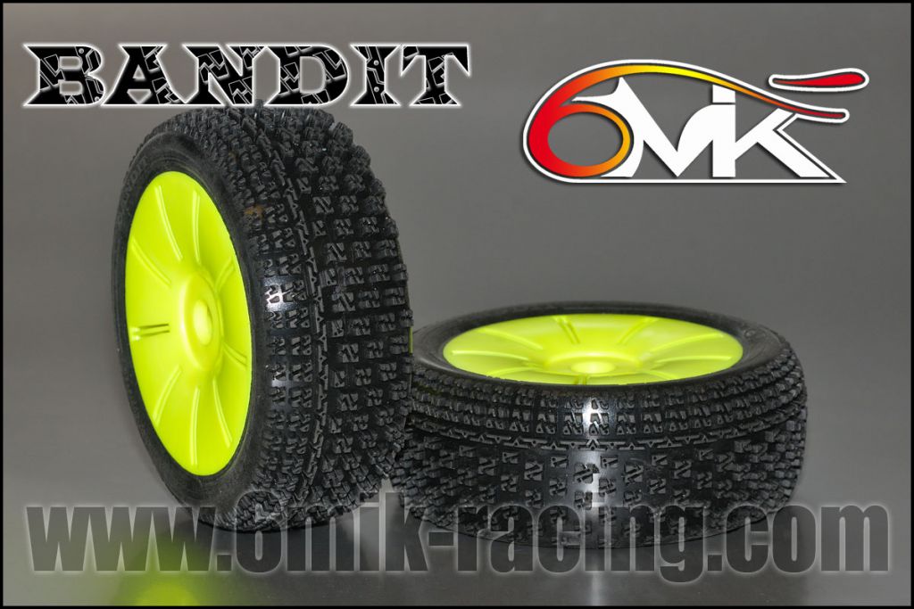 Pneu 6Mik BANDIT 21/40&deg; ULTRA Mont&eacute;s-Coll&eacute;s sur jantes jaunes (la paire) - TUY82140 - Pi&egrave;ces et Options 6Mik