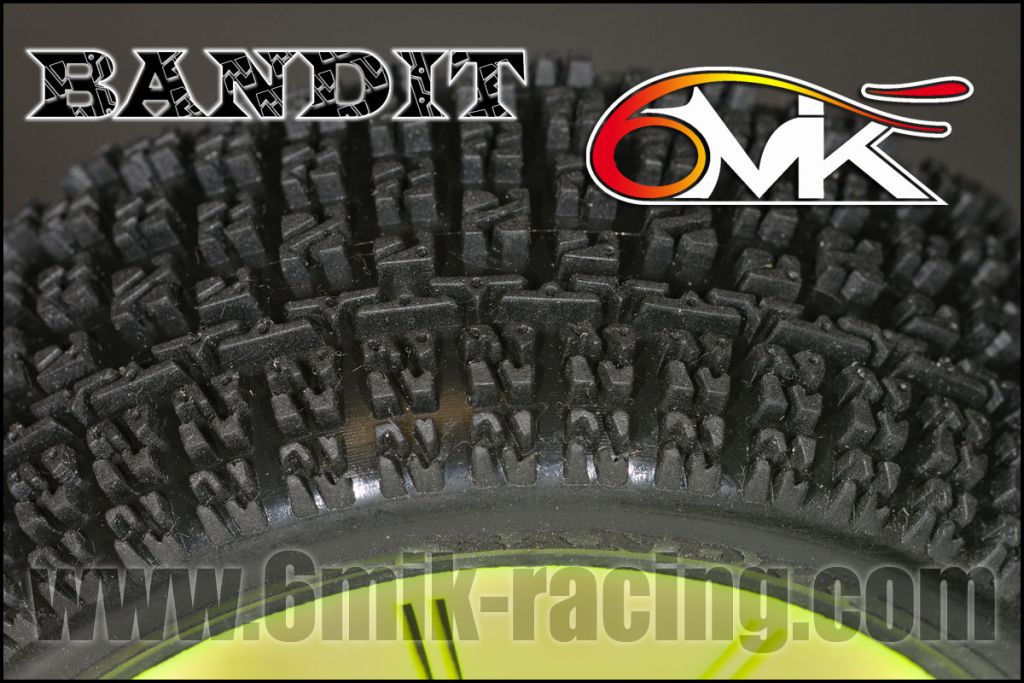 Pneu 6Mik BANDIT 21/40&deg; ULTRA Mont&eacute;s-Coll&eacute;s sur jantes jaunes (la paire) - TUY82140 - Pi&egrave;ces et Options 6Mik