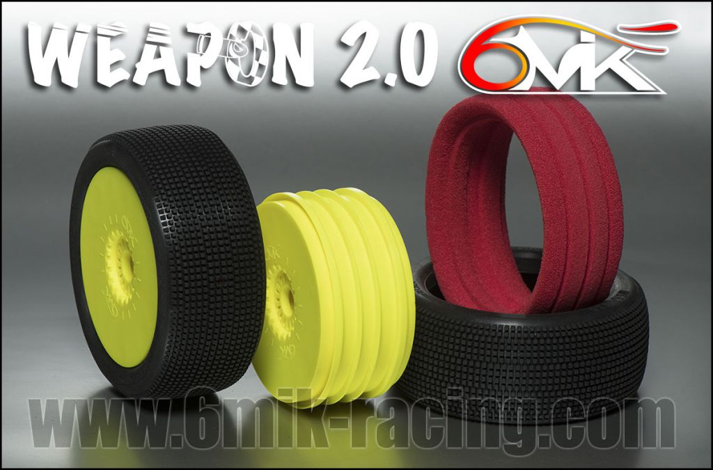 Pneu 6Mik WEAPON 2.0 15/25 ULTRA Mont&eacute;s-Coll&eacute;s sur jantes jaunes (la paire) - TUY151525 - Pi&egrave;ces et Options 6Mik