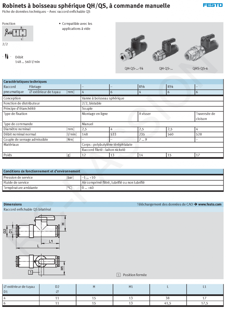 QHQS-4 - Robinets &agrave; boisseau sph&eacute;rique QH/QS pour TUYAU 4 EXT / 3 INT KEROSENE