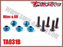 Rondelles alu de servo Hitech / KO bleues T-Work\'s (5 &oslash;4,2)