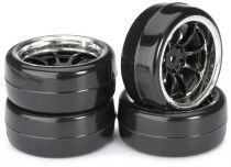 Train de roues Drift LP \ 9 battons/Profile A\  noir/chrom&eacute; 1/10&egrave;me (4pcs) - WHEEL DEAL