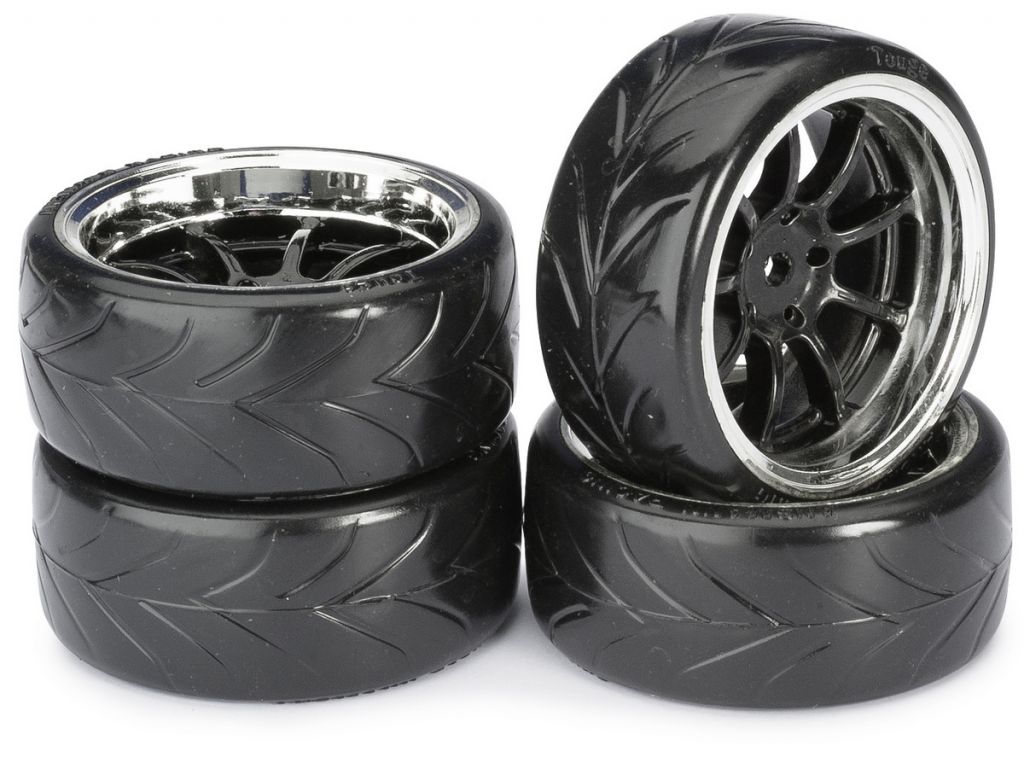 Train de roues Drift LP \ 9 battons/Profile B\  noir/chrom&eacute; 1/10&egrave;me (4pcs) - WHEEL DEAL