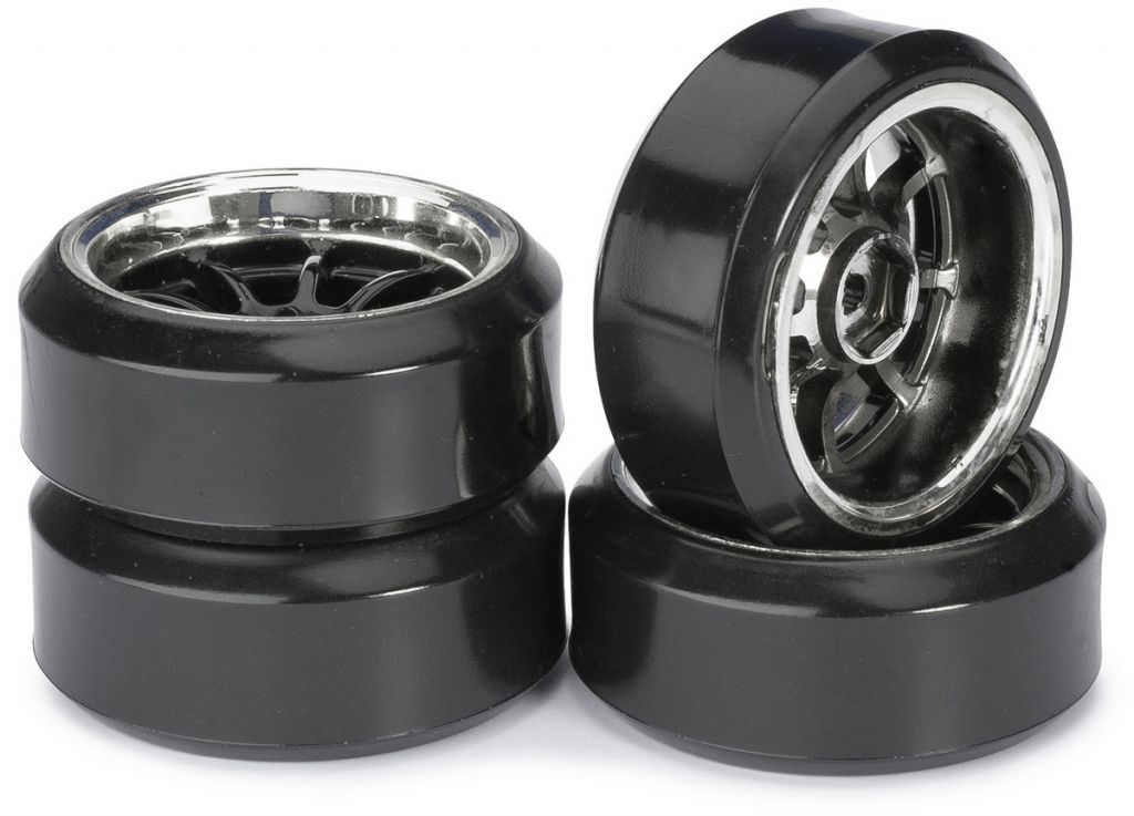 Train de roues Drift LP \ 9 battons/Profile C\  noir/chrom&eacute; 1/10&egrave;me (4pcs) - WHEEL DEAL