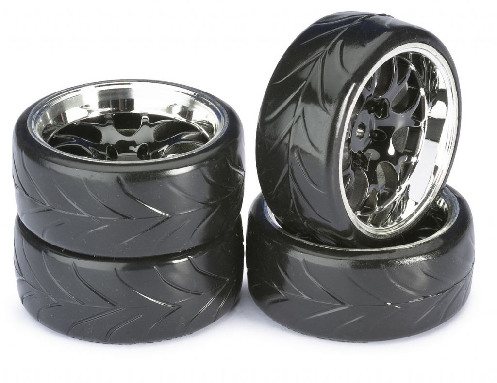 Train de roues Drift LP \ Comb/Profile A\  noir/chrom&eacute; 1/10&egrave;me (4pcs) - WHEEL DEAL