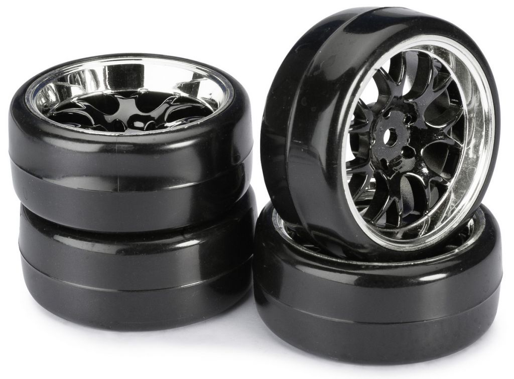 Train de roues Drift LP \ Comb/Profile B\  noir/chrom&eacute; 1/10&egrave;me (4pcs) - WHEEL DEAL